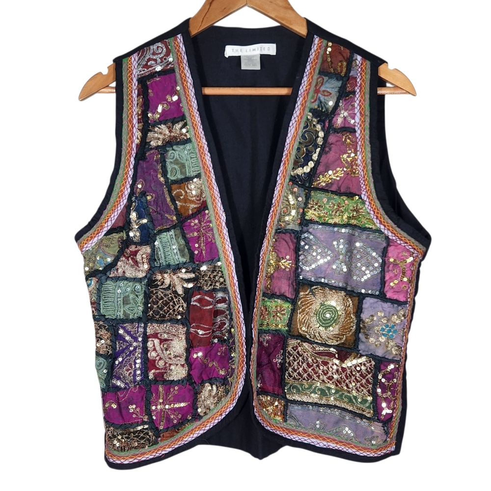 Limited Vintage Patchwork Sequined Vest Womens Size M/L Y2k 90s Colorful